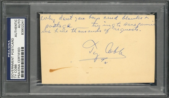 1950s Ty Cobb Signed Government Postcard (PSA/DNA Authentic)
